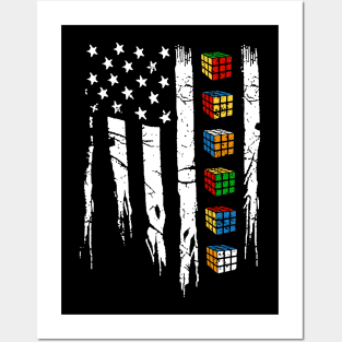 American Rubiks Cube Flag Posters and Art